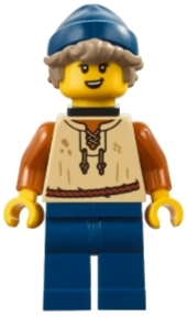 Medieval Seaside Market Fisher - Female, Tan Vest, Dark Blue Legs, Neck Bracket, Dark Tan Hair, Dark Blue Beanie