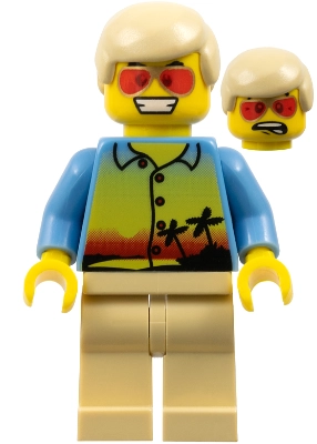 Sunset and Palm Trees - Tan Legs, Red Glasses, Tan Male Hair